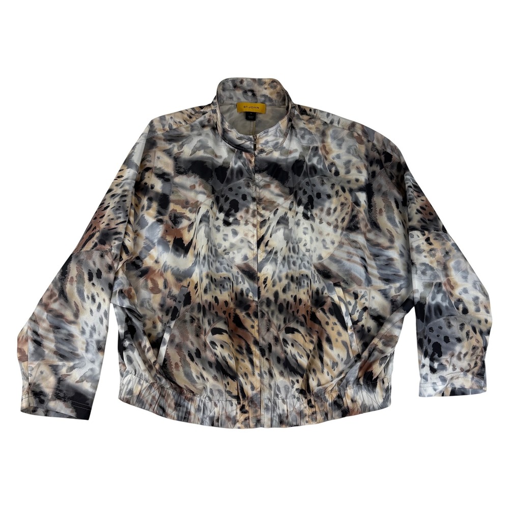 St. John Bomber Jacket Womens XL Multi Animal Print Zip Mock Neck RE 13 GRP 1